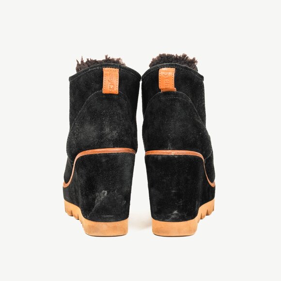 See by Chloe Ethel Black Shearling-Lined Suede Wedge Desert Booties - Picture 3 of 10